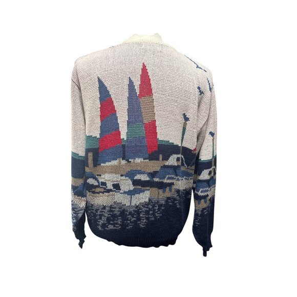 Vintage Sundog Martha’s Vineyard Sailboat Sweater | 80s Coastal Knit Art Scene | - Picture 5 of 11